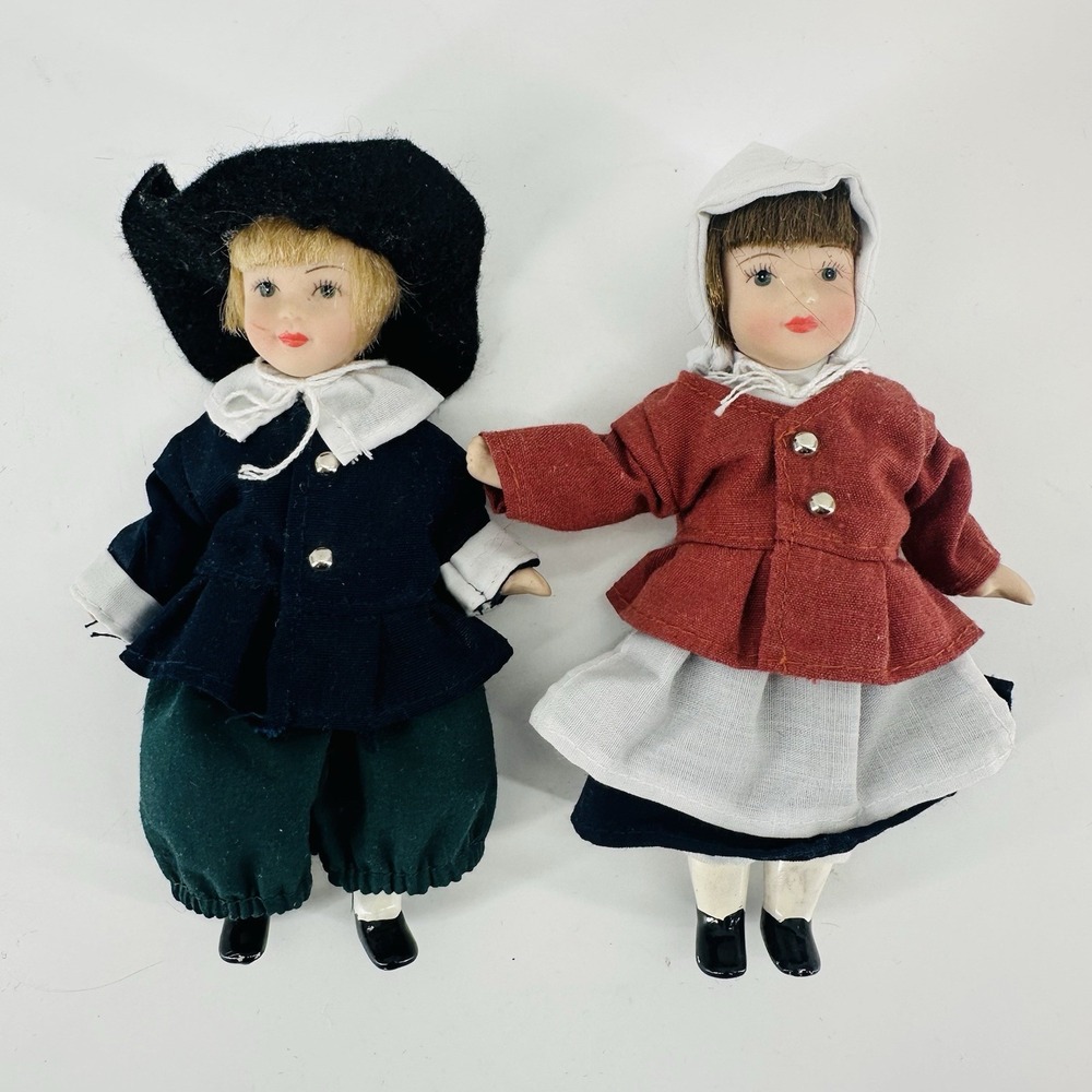 VTG‎ Amish Boy & Girl Articulated Porcelain Dolls Dainty 6" - Picture 2 of 13